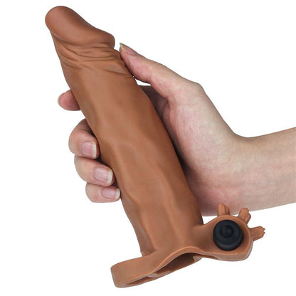 LOVETOY - PENIS SLEEVE WITH VIBRATION ADD 2 PLEASURE X-TENDER BROWN