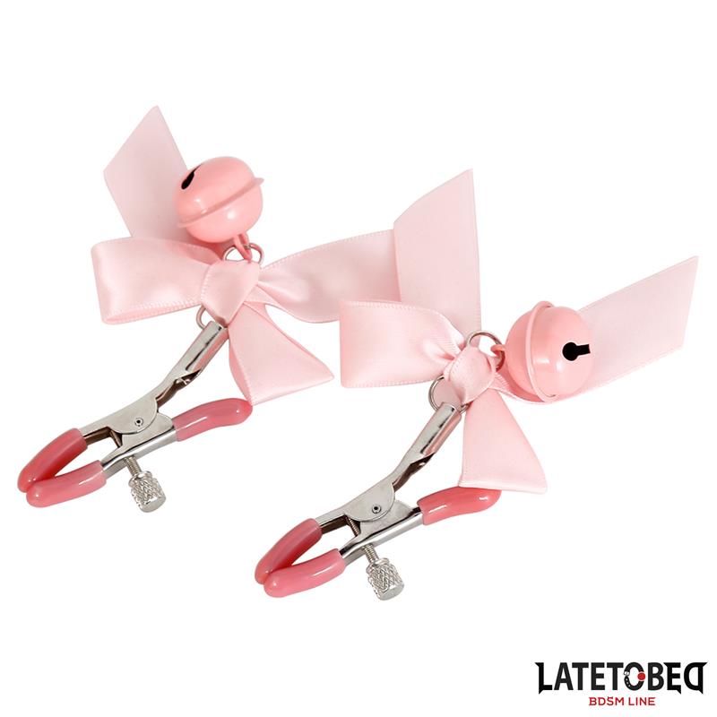LATETOBED BDSM LINE - PINK BOW NIPPLE CLAMPS WITH BELL