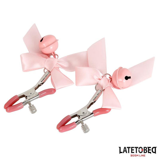 LATETOBED BDSM LINE - PINK BOW NIPPLE CLAMPS WITH BELL