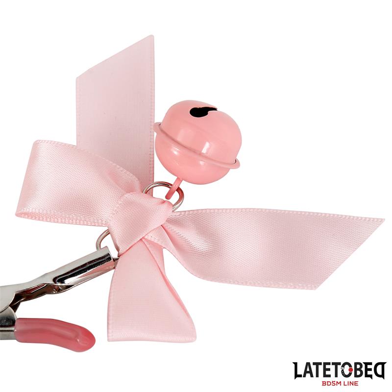 LATETOBED BDSM LINE - PINK BOW NIPPLE CLAMPS WITH BELL