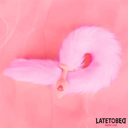 LATETOBED BDSM LINE - PINK SILICONE FOX TAIL ANAL PLUG PINK