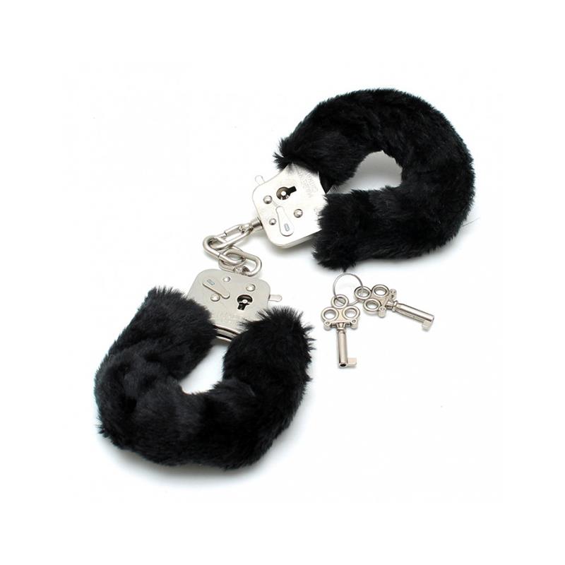 BONDAGE PLAY - POLICE CUFFS WITH BLACK FUR-ADJUSTABLE