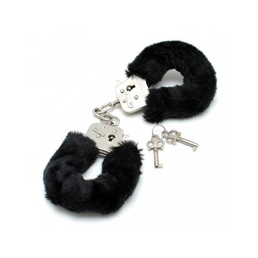 BONDAGE PLAY - POLICE CUFFS WITH BLACK FUR-ADJUSTABLE