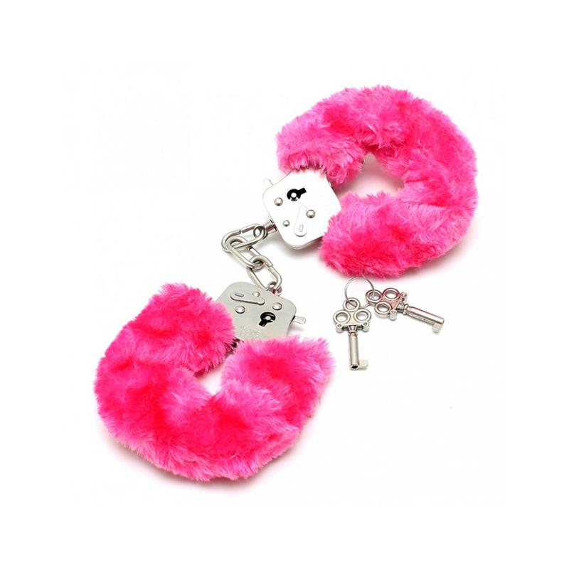 BONDAGE PLAY - POLICE CUFFS WITH PINK FUR-ADJUSTABLE