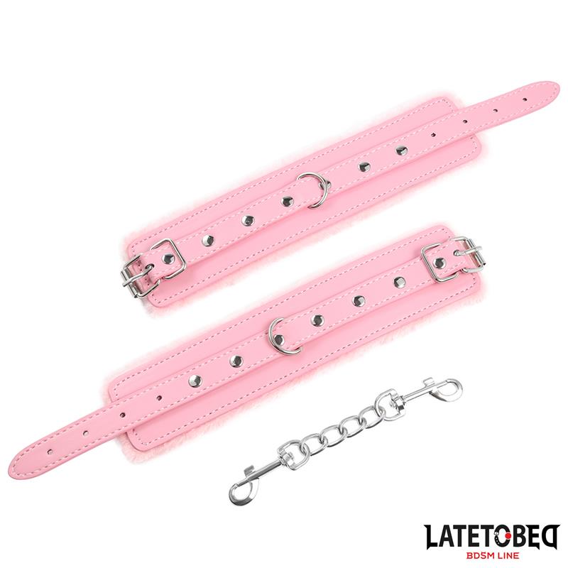 LATETOBED BDSM LINE - PREMIUM FUR LINED HANDCUFFS PINK