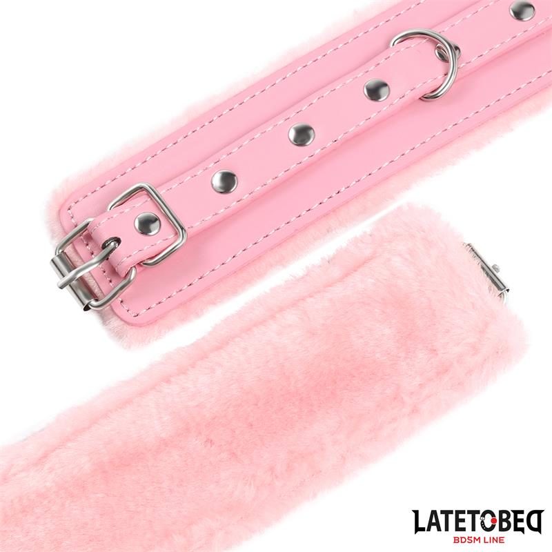 LATETOBED BDSM LINE - PREMIUM FUR LINED HANDCUFFS PINK