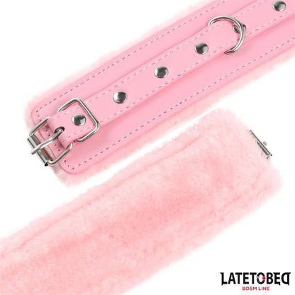 LATETOBED BDSM LINE - PREMIUM FUR LINED HANDCUFFS PINK