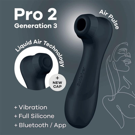 SATISFYER - PRO 2 GEN 3 LIQUID AIR TECHNOLOGY SUCTION AND VIBRATION APP CONNECT BLACK