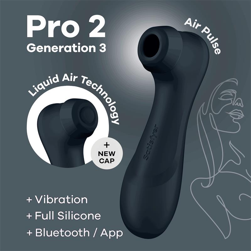 SATISFYER - PRO 2 GEN 3 TECNOLOGÍA DE AIRE LÍQUIDO, SUCCIÓN Y VIBRACIÓN, CONEXIÓN POR APP, NEGRO