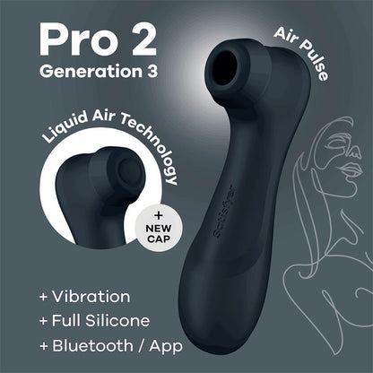 SATISFYER - PRO 2 GEN 3 TECNOLOGÍA DE AIRE LÍQUIDO, SUCCIÓN Y VIBRACIÓN, CONEXIÓN POR APP, NEGRO