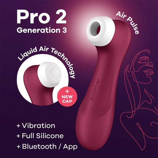 SATISFYER - PRO 2 GENE 3 LIQUID AIR TECHNOLOGY SUCTION AND VIBRATION APP CONNECT WINE RED