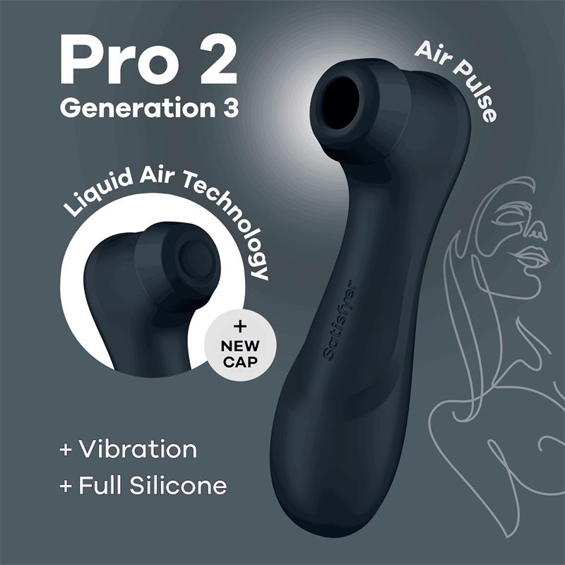 SATISFYER - PRO 2 GENER 3 LIQUID AIR TECHNOLOGY SUCTION AND VIBRATION BLACK