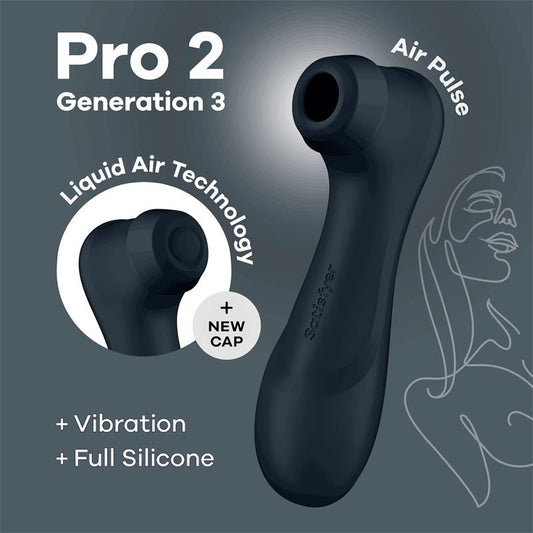 SATISFYER - PRO 2 GENER 3 LIQUID AIR TECHNOLOGY SUCTION AND VIBRATION BLACK