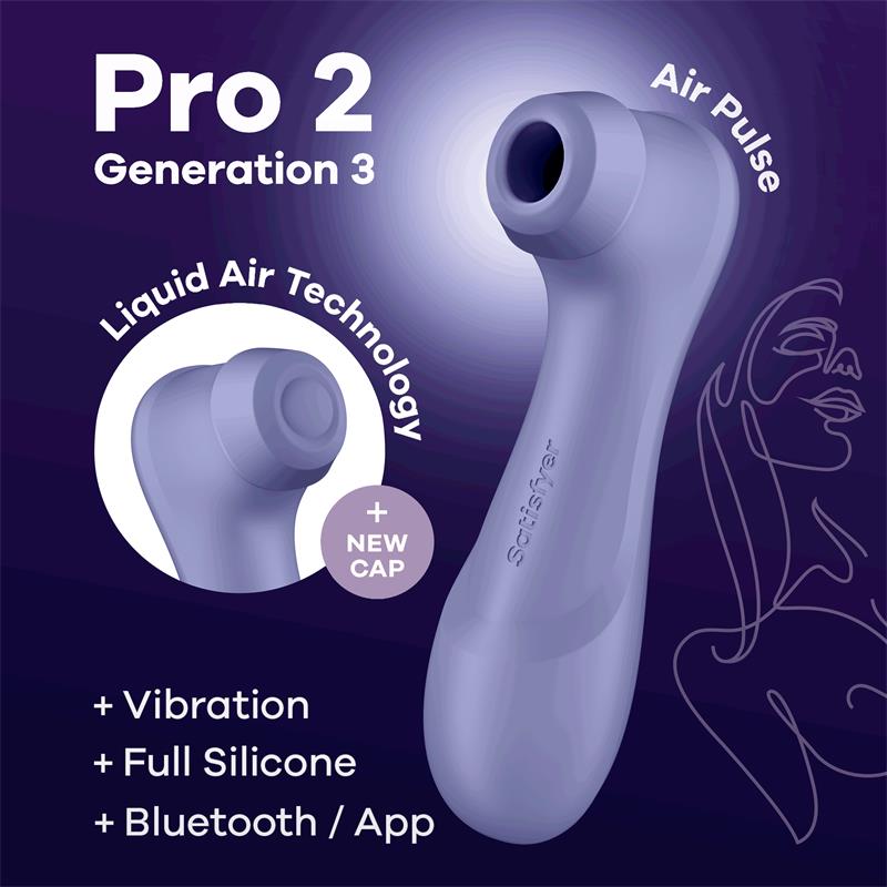 SATISFYER - PRO 2 GENERA 3 LIQUID AIR TECHNOLOGY SUCTION AND VIBRATION APP CONNECT LILAC