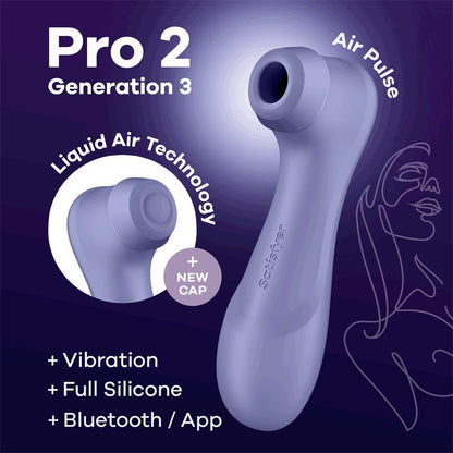 SATISFYER - PRO 2 GÉNÉRATION 3 TECHNOLOGIE LIQUID AIR ASPIRATION ET VIBRATION CONNECTÉ À L'APPLICATION LILAS