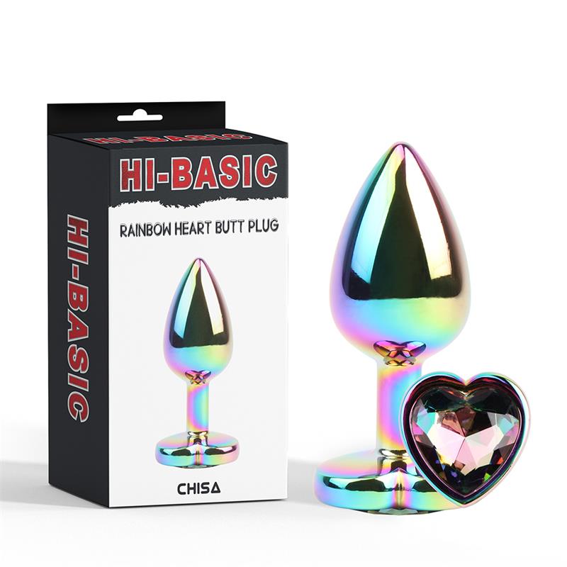 CHISA - RAINBOW EFFECT METAL BUTT PLUG WITH HEART JEWEL 2,7
