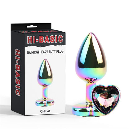 CHISA - RAINBOW EFFECT METAL BUTT PLUG WITH HEART JEWEL 2,7