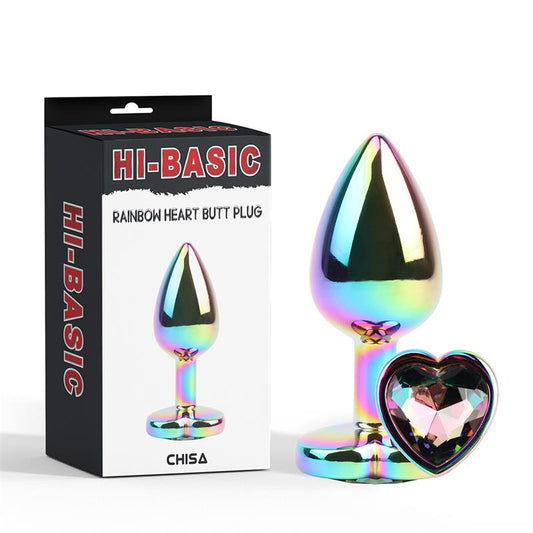CHISA - RAINBOW EFFECT METAL BUTT PLUG WITH HEART JEWEL 2,7