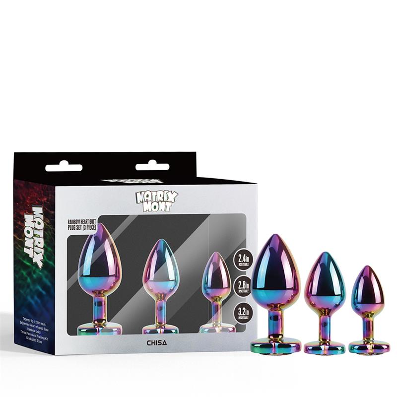 CHISA - RAINBOW HEART BUTT PLUG 3 PIECES SET