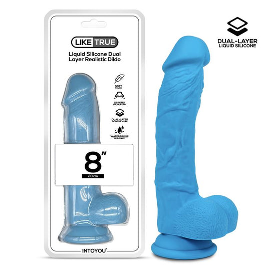 LIKETRUE - REALISTIC DILDO LIQUID SILICONE DUAL LAYER 8 BLUE