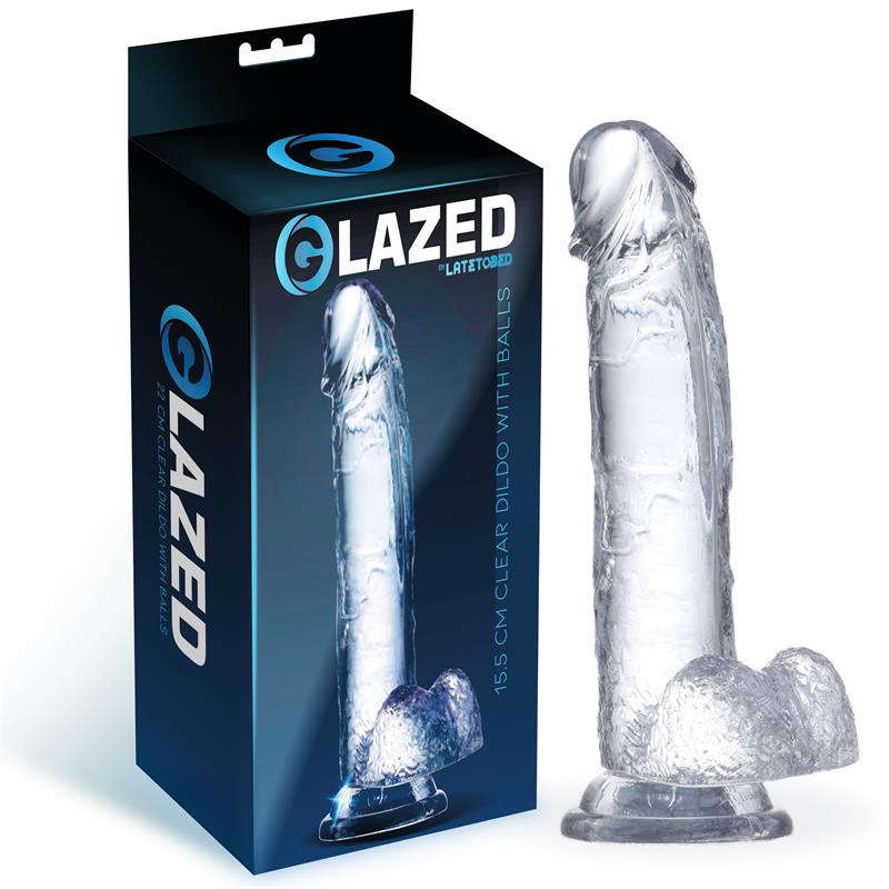 GLAZED - REALISTIC DILDO WITH TESTICLES CRYSTAL MATERIAL 15,5 CM