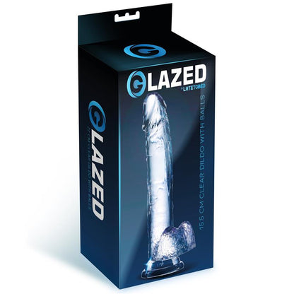 GLAZED - REALISTIC DILDO WITH TESTICLES CRYSTAL MATERIAL 15,5 CM