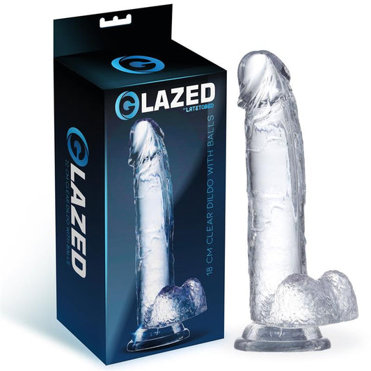 GLAZED - REALISTIC DILDO WITH TESTICLES CRYSTAL MATERIAL 18 CM