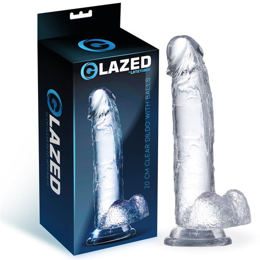 GLAZED - REALISTIC DILDO WITH TESTICLES CRYSTAL MATERIAL 20 CM