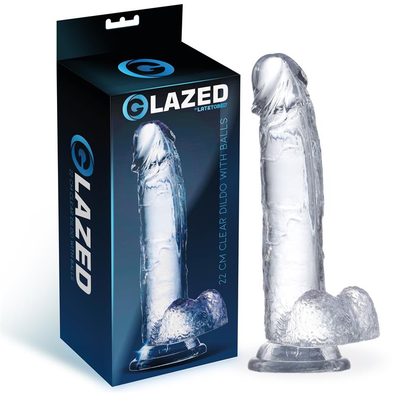 GLAZED - REALISTIC DILDO WITH TESTICLES CRYSTAL MATERIAL 22 CM