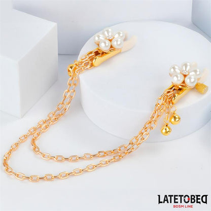 LATETOBED BDSM LINE - REARL NIPPLE CLAMPS WITH CHAIN