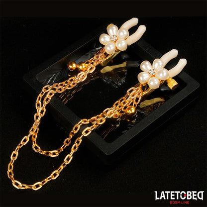 LATETOBED BDSM LINE - REARL NIPPLE CLAMPS WITH CHAIN