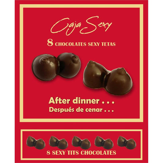 DIVERTY SEX - RED BOX OF 8 DARK CHOCOLATE TITS-SHAPED CANDIES 8 UNITS