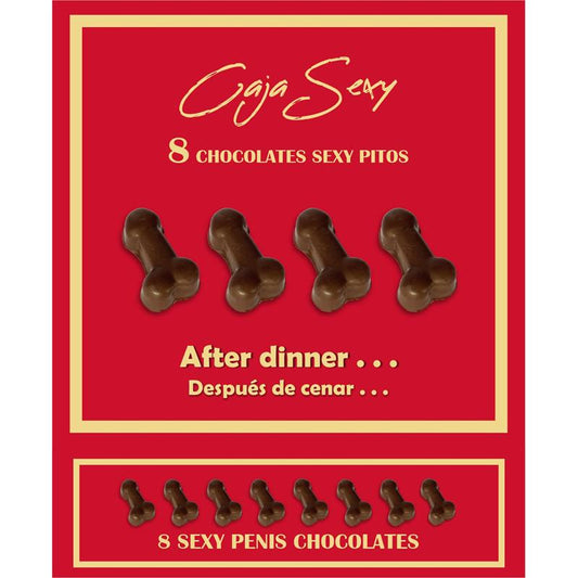 DIVERTY SEX - RED BOX OF 8 DARK CHOCOLATE PENIS-SHAPED CANDIES