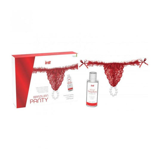 INTT - RED BRAZILIAN PANTY AND STRAWBERRY SLIDE GEL 50 ML