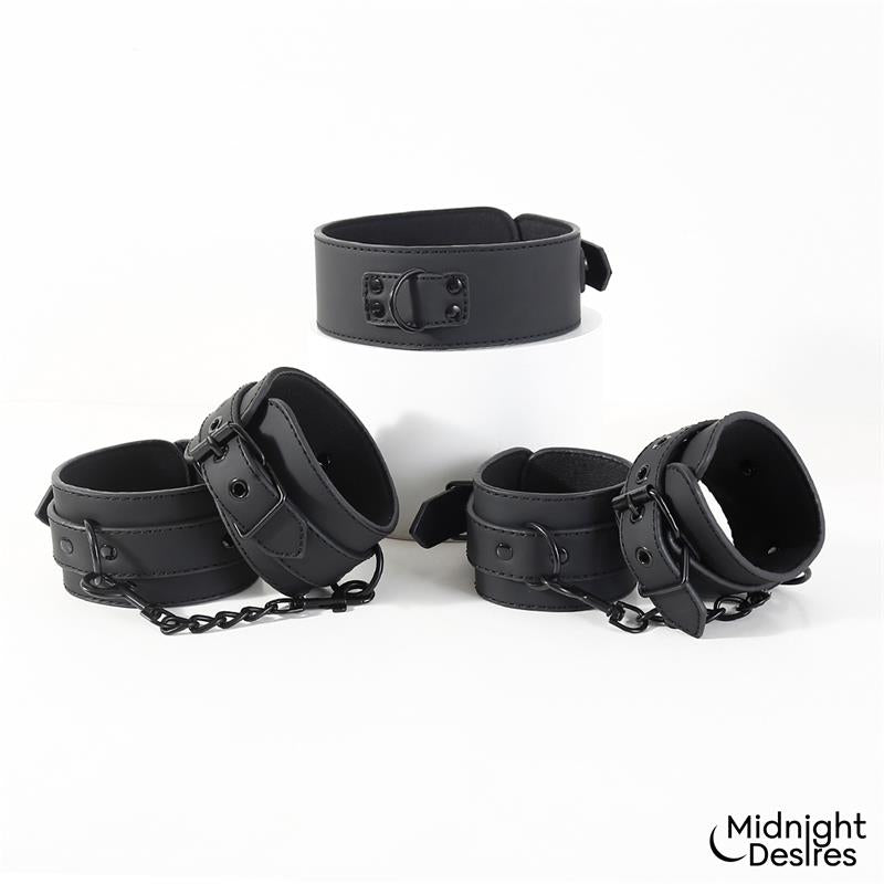 MIDNIGHT DESIRES - RESTRAINT SET WITH COLLAR WITH LEASH AND CUFFS