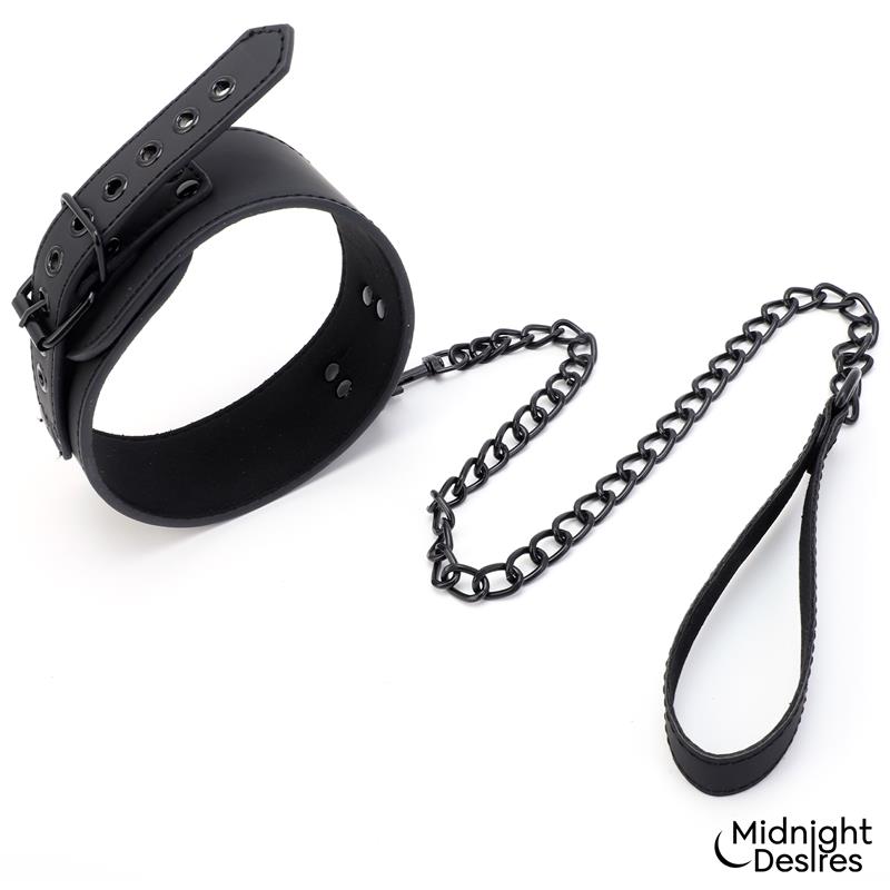 MIDNIGHT DESIRES - RESTRAINT SET WITH COLLAR WITH LEASH AND CUFFS