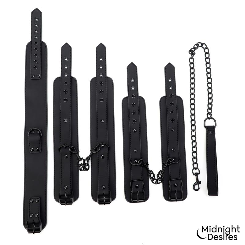 MIDNIGHT DESIRES - RESTRAINT SET WITH COLLAR WITH LEASH AND CUFFS