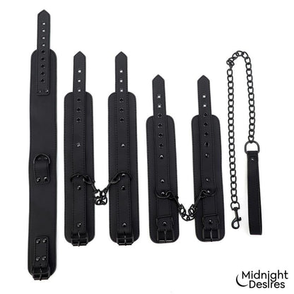 MIDNIGHT DESIRES - RESTRAINT SET WITH COLLAR WITH LEASH AND CUFFS