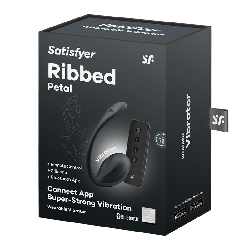 SATISFYER - RIBBED PETAL PANTY VIBRATOR APP BLACK