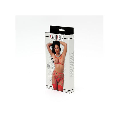 AMORABLE - 5 PIECES SET WITH OPEN BRA RED ONE SIZE
