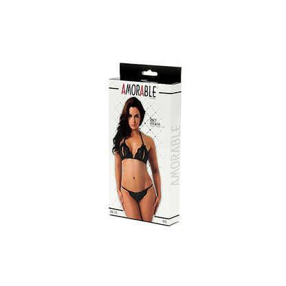 AMORABLE - OPEN BIKINI AND THONG BLACK ONE SIZE