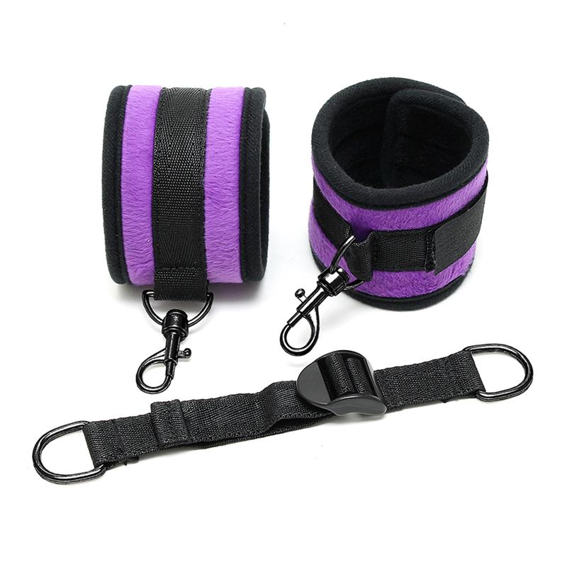 BONDAGE PLAY - ANKLECUFFS WITH SPREADER STRAP ADJUSTABLE PURPLE