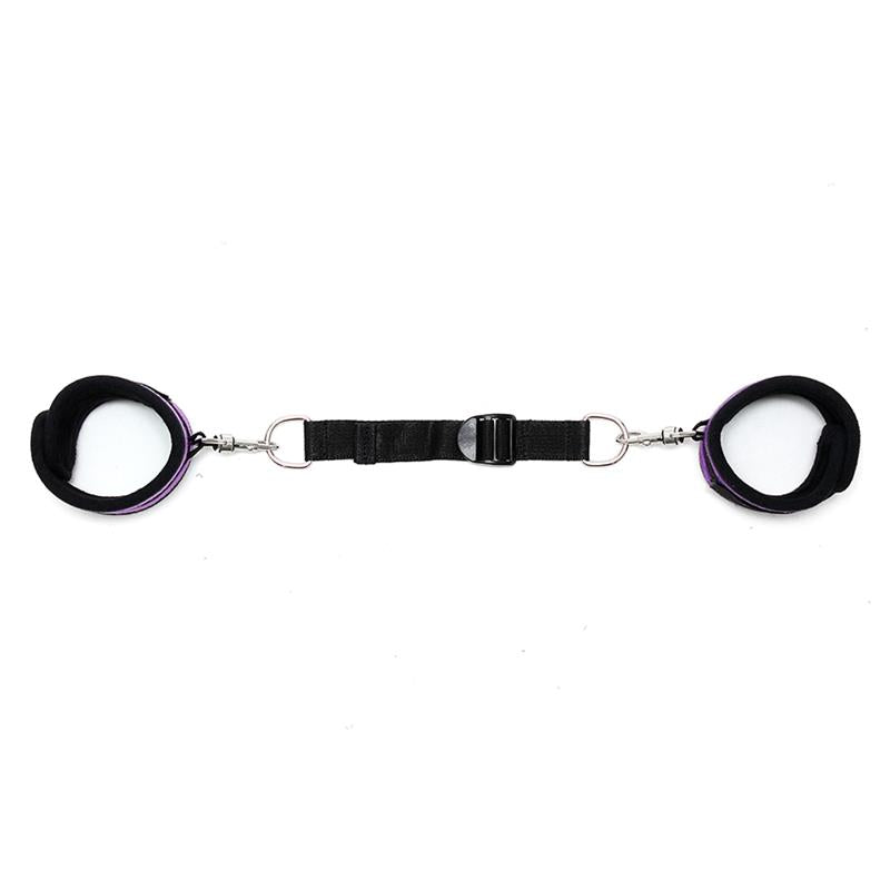 BONDAGE PLAY - ANKLECUFFS WITH SPREADER STRAP ADJUSTABLE PURPLE