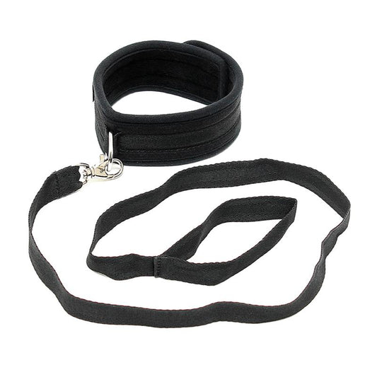 BONDAGE PLAY - COLLAR WITH LEASH ADJUSTABLE BLACK