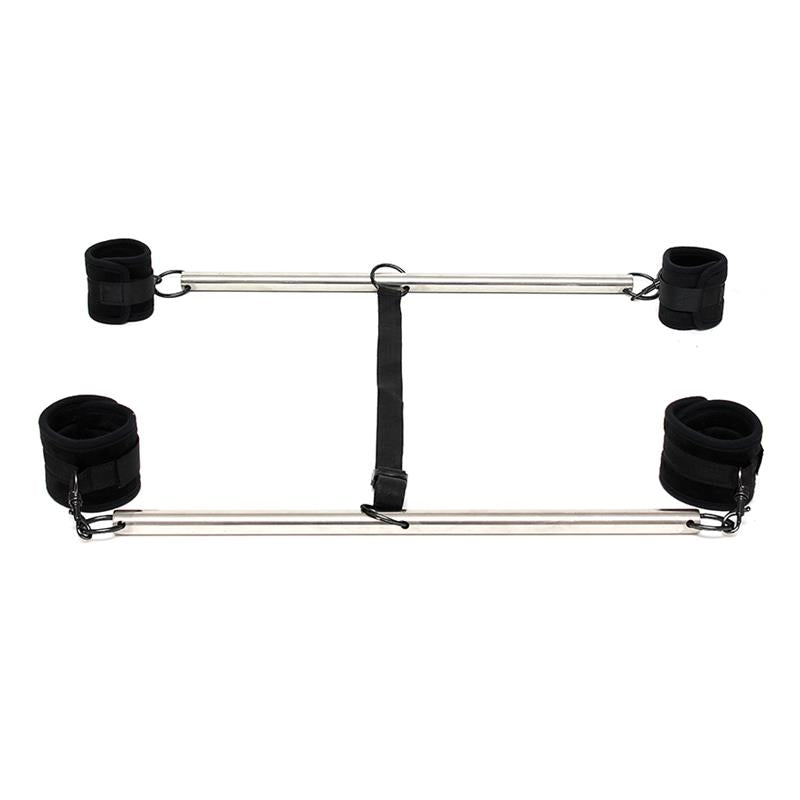 BONDAGE PLAY - DOUBLE SPREADER BAR WITH CUFFS ADJUSTABLE BLACK