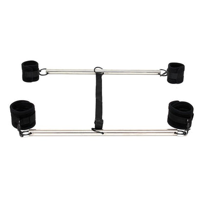 BONDAGE PLAY - DOUBLE SPREADER BAR WITH CUFFS ADJUSTABLE BLACK