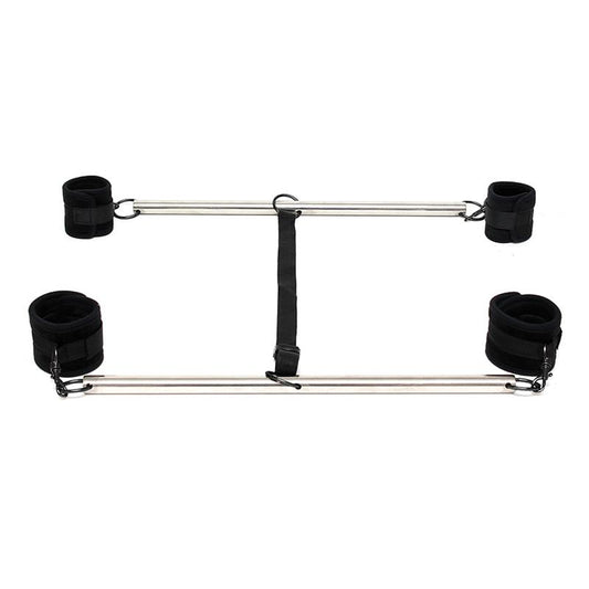 BONDAGE PLAY - DOUBLE SPREADER BAR WITH CUFFS ADJUSTABLE BLACK