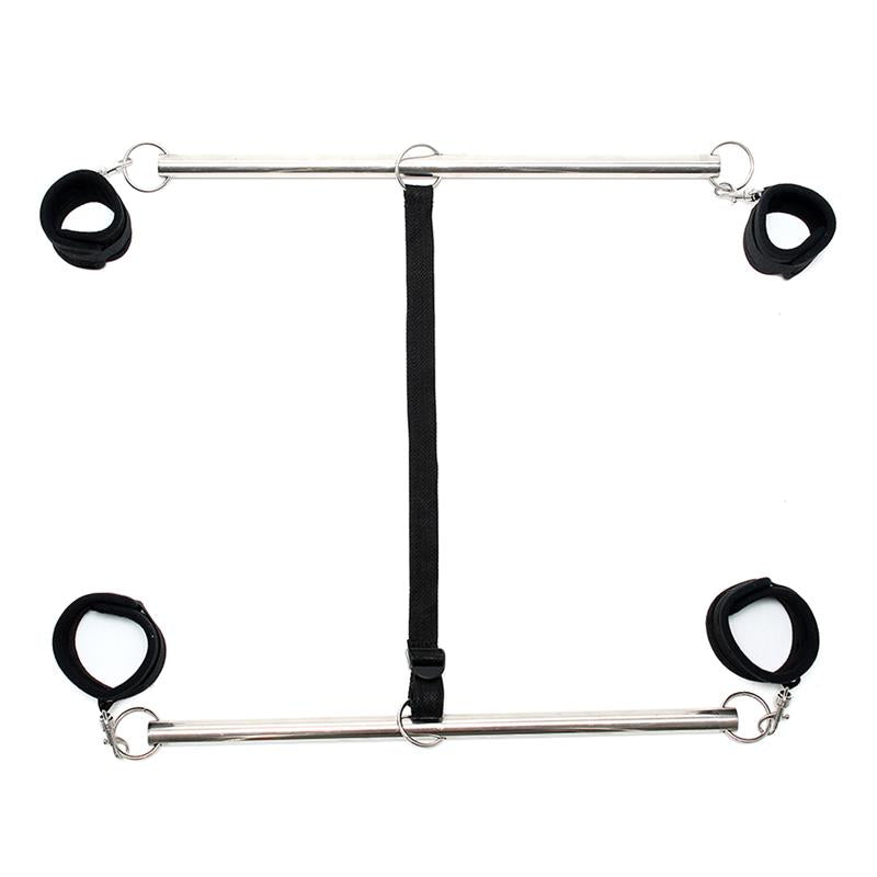 BONDAGE PLAY - DOUBLE SPREADER BAR WITH CUFFS ADJUSTABLE BLACK