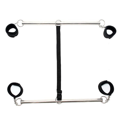 BONDAGE PLAY - DOUBLE SPREADER BAR WITH CUFFS ADJUSTABLE BLACK