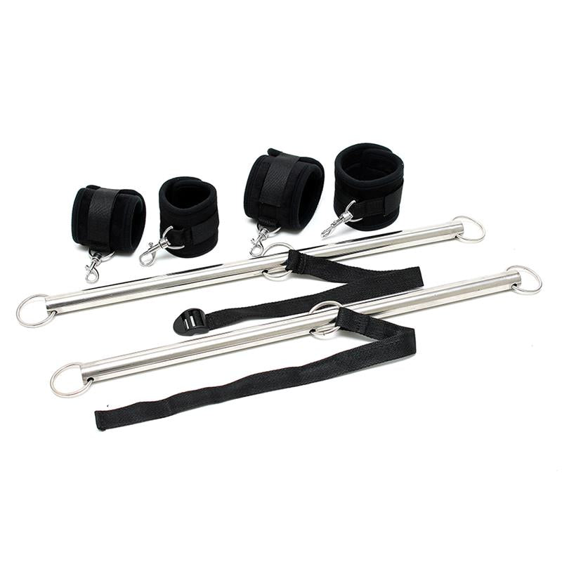 BONDAGE PLAY - DOUBLE SPREADER BAR WITH CUFFS ADJUSTABLE BLACK